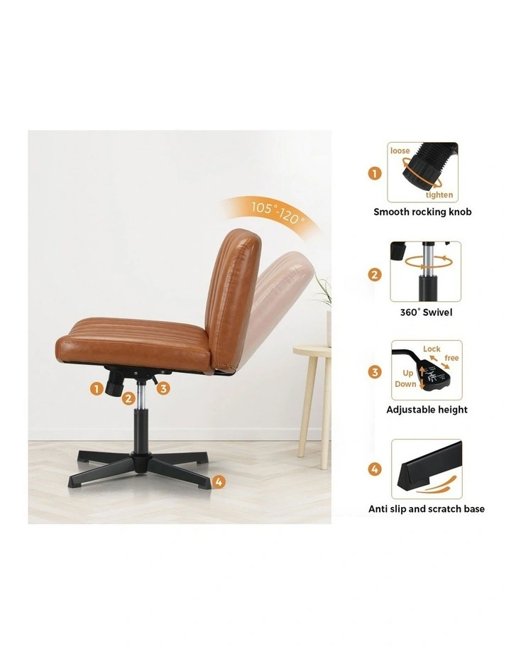 Oikiture Armless Office Desk Chair PU Leather Brown image 6