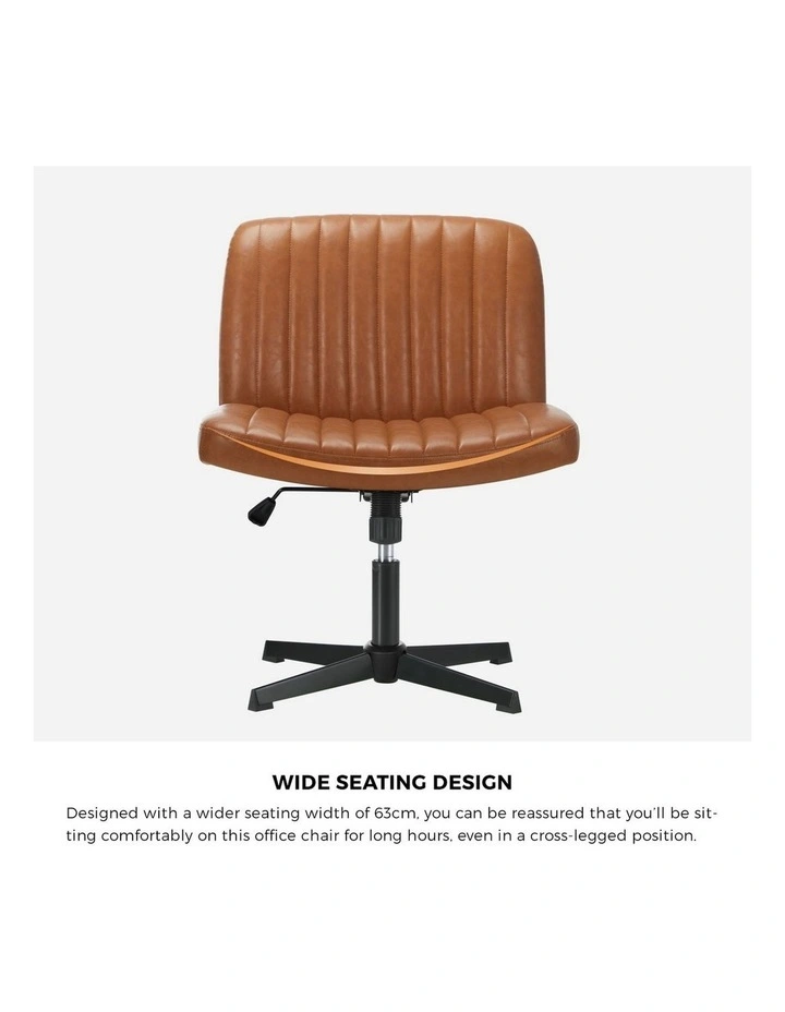 Oikiture Armless Office Desk Chair PU Leather Brown image 7