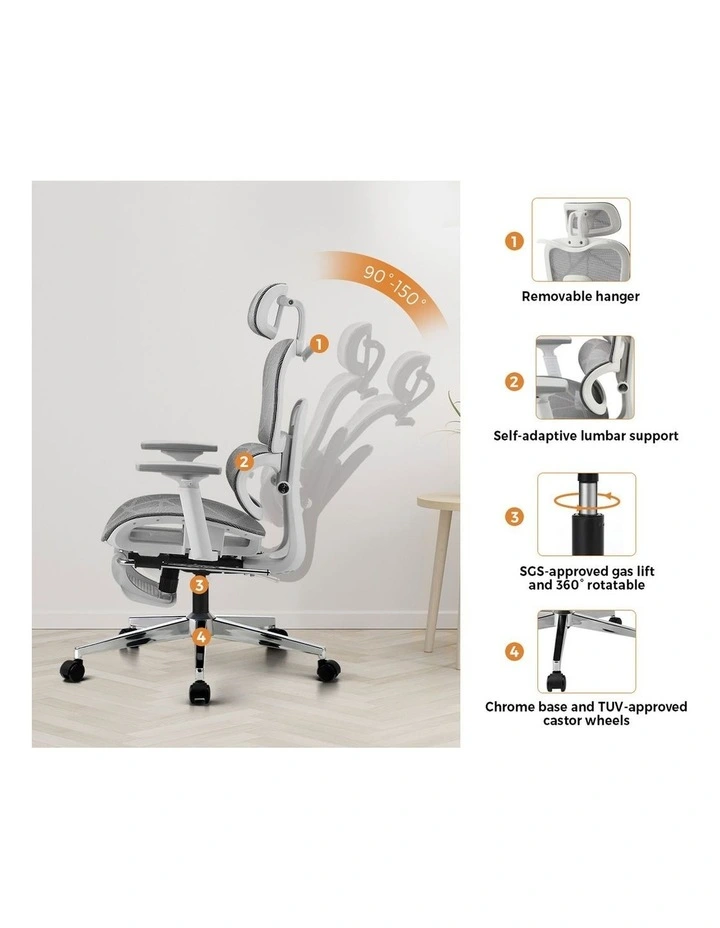 Oikiture Ergonomic Office Chair White&Grey image 6