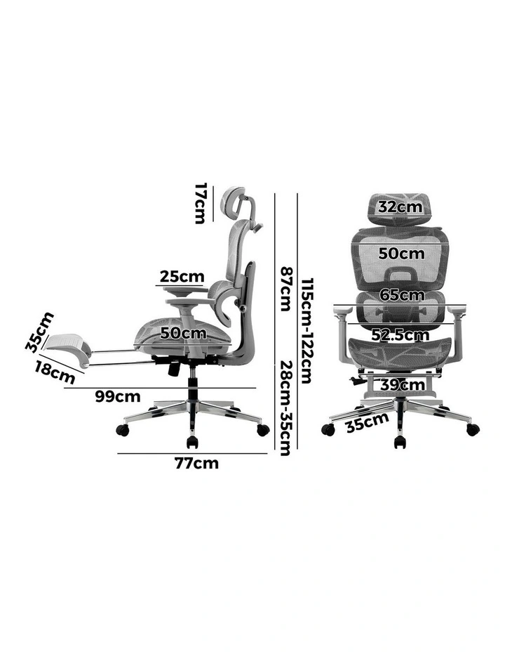 Oikiture Ergonomic Office Chair Grey image 3