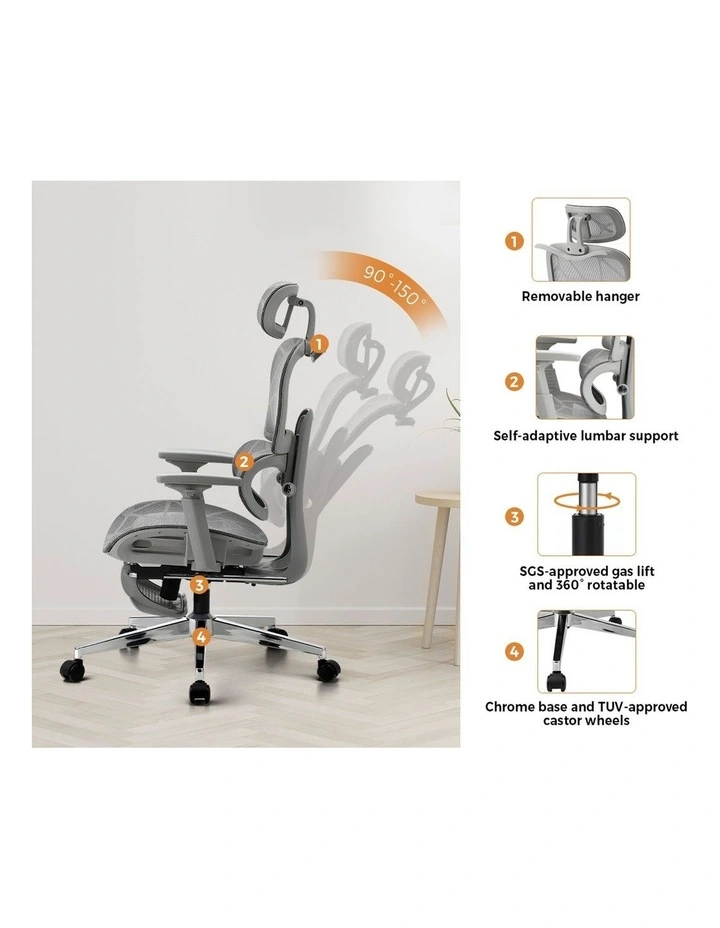 Oikiture Ergonomic Office Chair Grey image 6