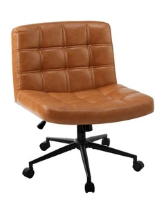 Oikiture Armless Office Desk Chair PU Leather Brown