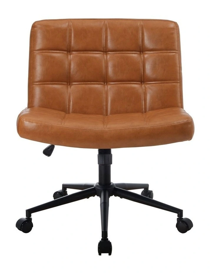 Oikiture Armless Office Desk Chair PU Leather Brown image 2