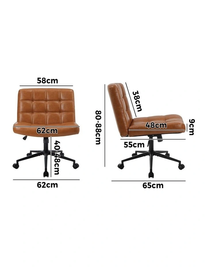 Oikiture Armless Office Desk Chair PU Leather Brown image 3
