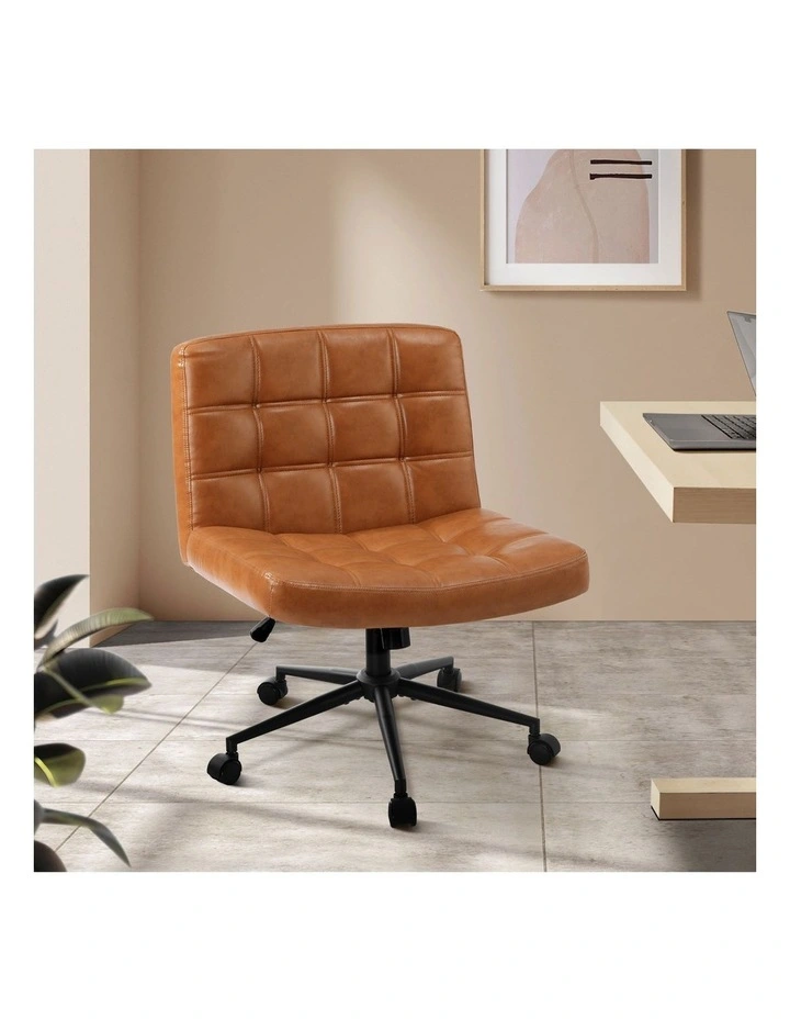 Oikiture Armless Office Desk Chair PU Leather Brown image 4
