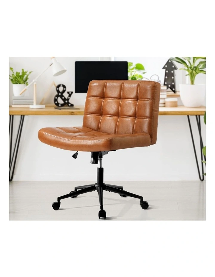 Oikiture Armless Office Desk Chair PU Leather Brown image 5
