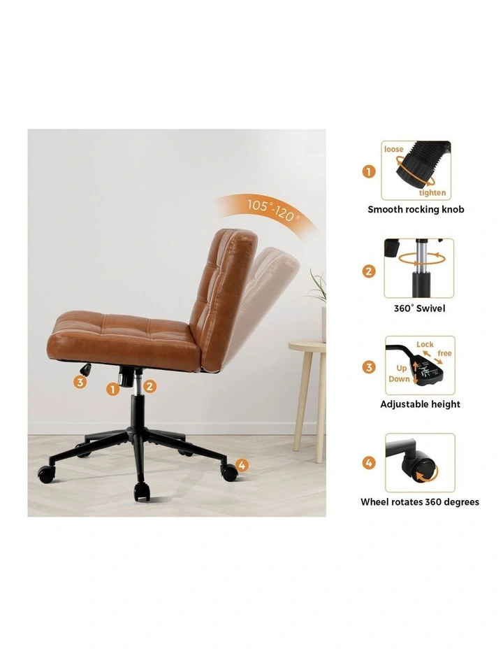 Oikiture Armless Office Desk Chair PU Leather Brown image 6