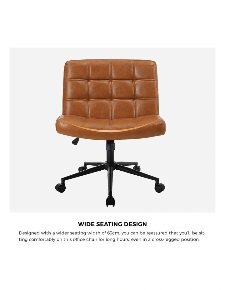 Oikiture Armless Office Desk Chair PU Leather Brown image 7