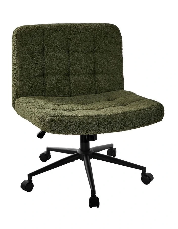 Oikiture Mid Back Armless Office Desk Chair Boucle Green image 1
