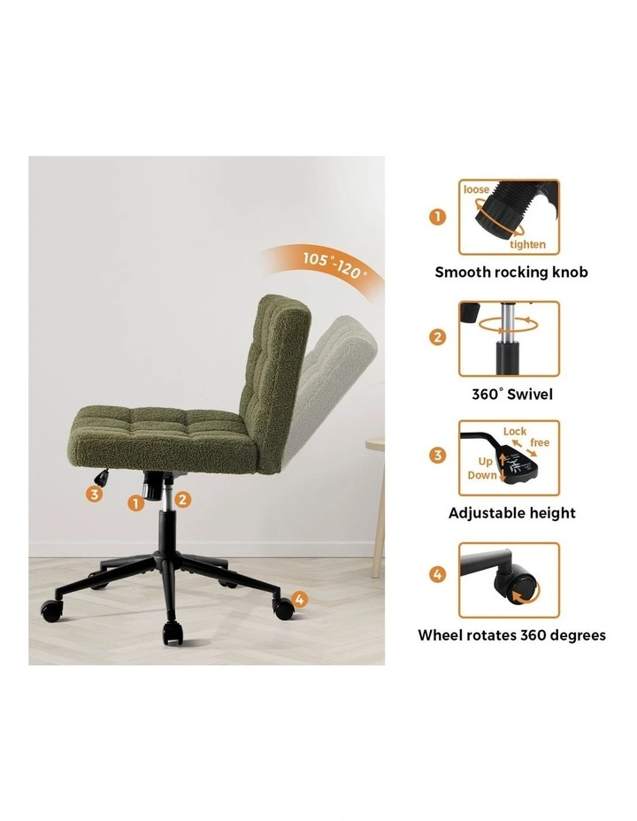 Oikiture Mid Back Armless Office Desk Chair Boucle Green image 6