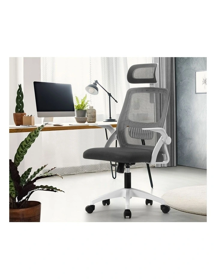 Oikiture Mesh Office Chair Fabric Dark Grey&White image 5