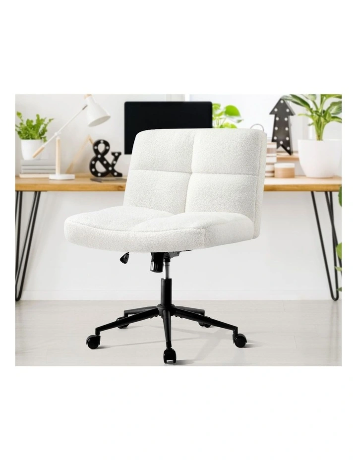 Oikiture Armless Office Desk Chair Boucle White image 5