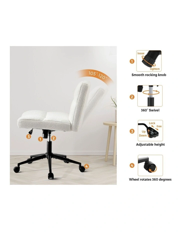 Oikiture Armless Office Desk Chair Boucle White image 6
