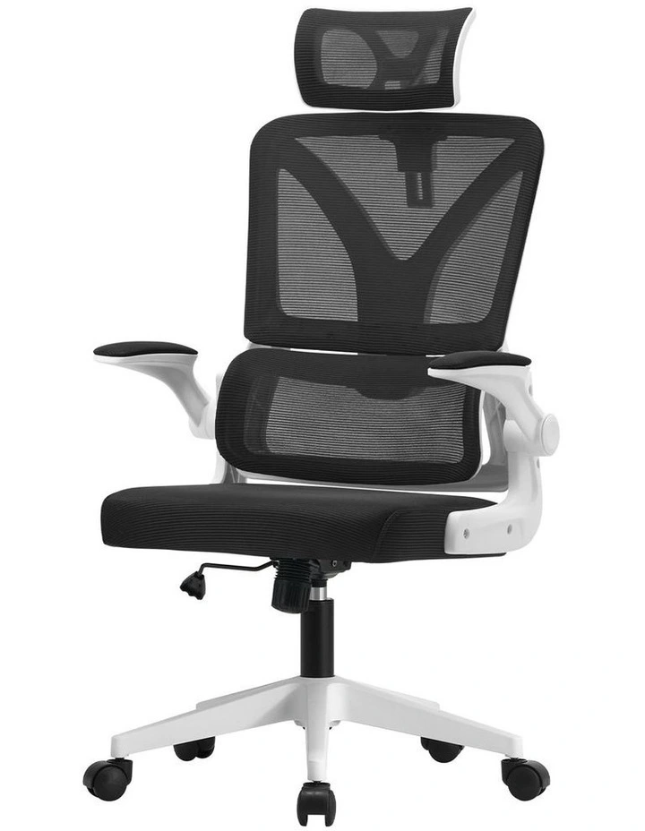 Oikiture Mesh Office Chair D-Shape White&Black image 1
