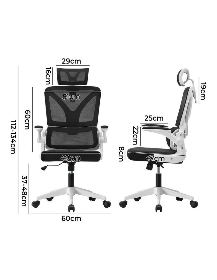 Oikiture Mesh Office Chair D-Shape White&Black image 3