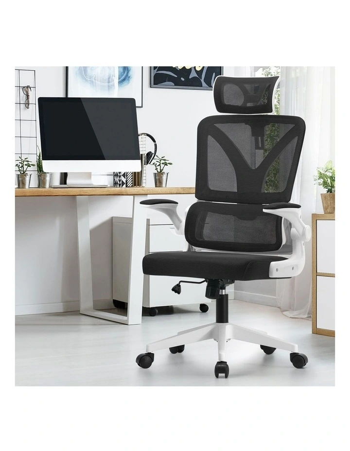 Oikiture Mesh Office Chair D-Shape White&Black image 4