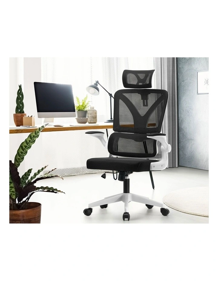Oikiture Mesh Office Chair D-Shape White&Black image 5