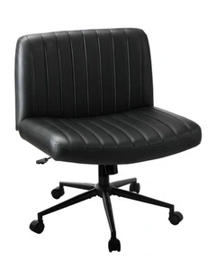 Oikiture Armless Office Desk Chair Leather Black