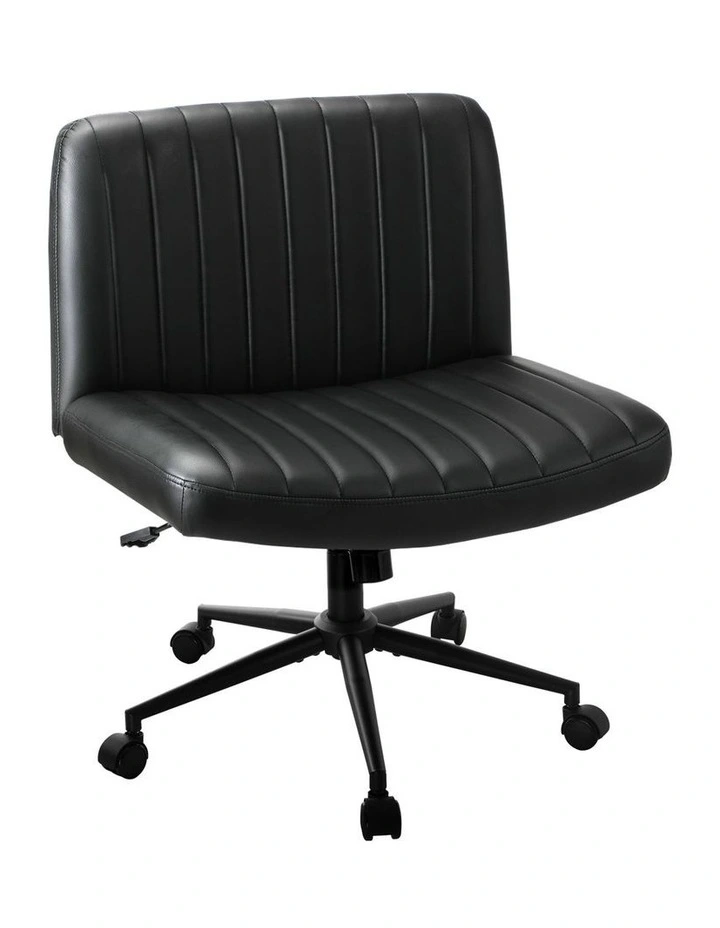 Oikiture Armless Office Desk Chair Leather Black image 1