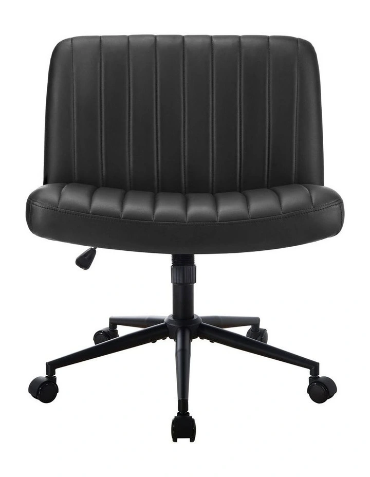 Oikiture Armless Office Desk Chair Leather Black image 2
