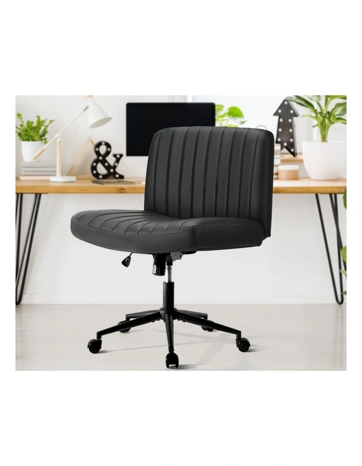 Oikiture Armless Office Desk Chair Leather Black image 5