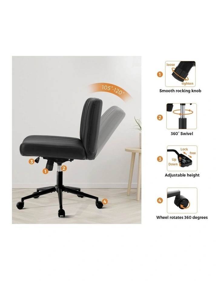 Oikiture Armless Office Desk Chair Leather Black image 6