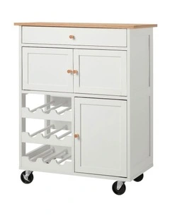 Oikiture Kitchen Island Trolley Rolling Serving Cart Storage Drawer with Wine Rack