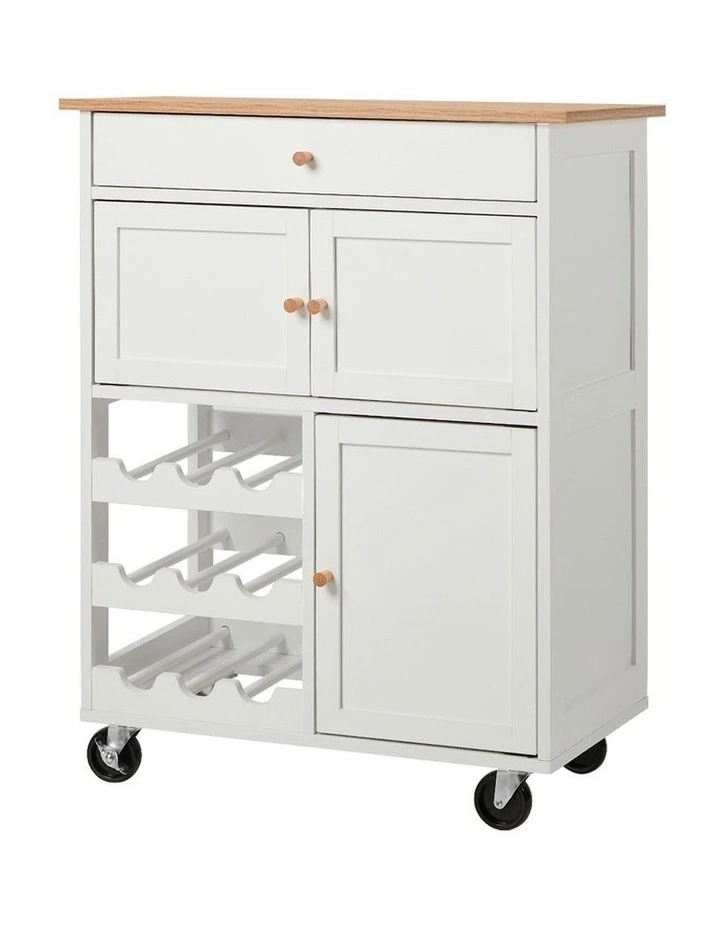 Oikiture Kitchen Island Trolley Rolling Serving Cart Storage Drawer with Wine Rack image 1