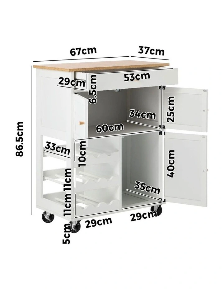 Oikiture Kitchen Island Trolley Rolling Serving Cart Storage Drawer with Wine Rack image 3