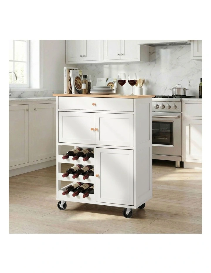 Oikiture Kitchen Island Trolley Rolling Serving Cart Storage Drawer with Wine Rack image 4