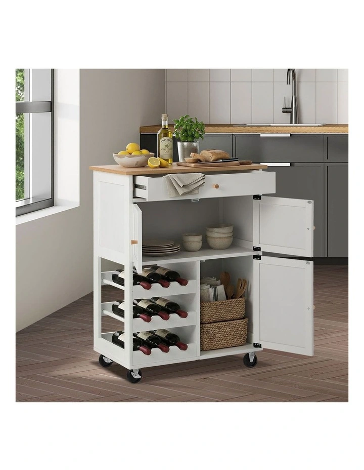 Oikiture Kitchen Island Trolley Rolling Serving Cart Storage Drawer with Wine Rack image 5