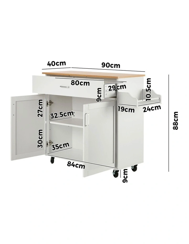 Oikiture Kitchen Island Trolley Rolling Storage Cart with Drawer & Towel Rack image 3