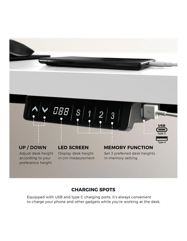 Oikiture Electric Standing Desk Single Motor 1.4m White Tabletop image 7