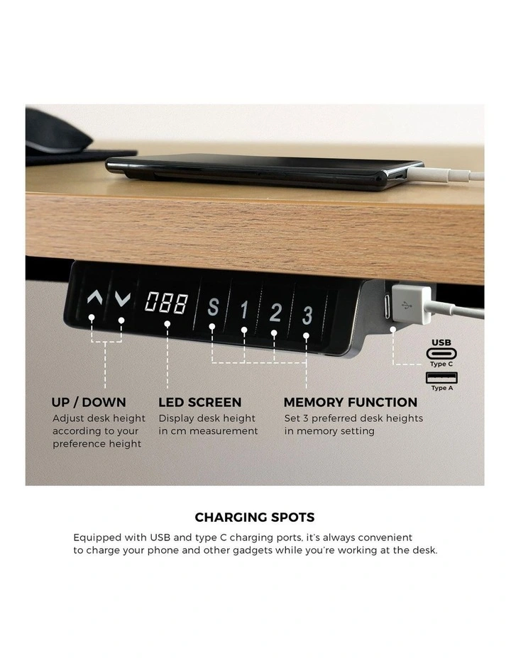 Oikiture Electric Standing Desk Dual Motor 120cm OAK Tabletop image 7