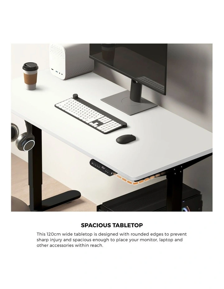 Oikiture Electric Standing Desk Single Motor 120CM White Tabletop image 6