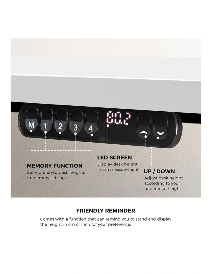 Oikiture Electric Standing Desk Single Motor 120CM White Tabletop image 7
