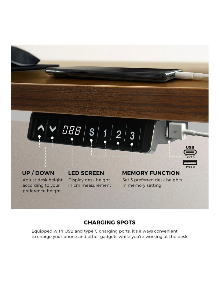 Oikiture Electric Standing Desk Single Motor 1.5m Walnut Tabletop image 7