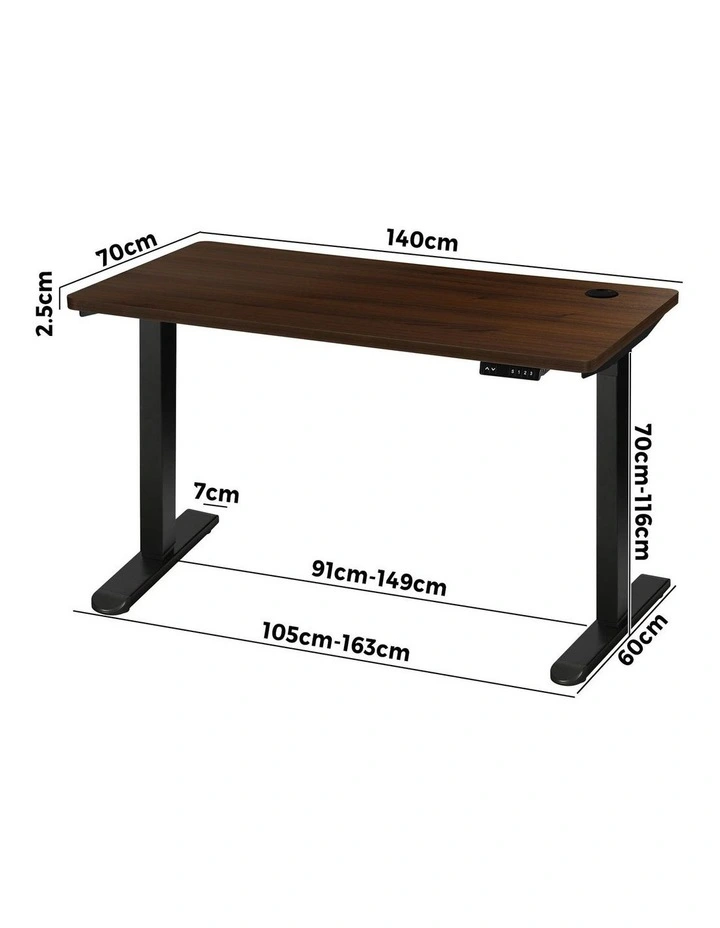 Oikiture Electric Standing Desk Single Motor 1.4m Walnut Tabletop image 3