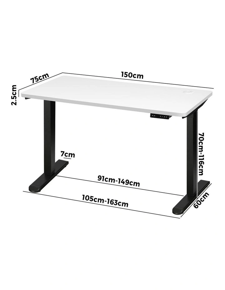 Oikiture Electric Standing Desk Single Motor 1.5m White Tabletop image 3