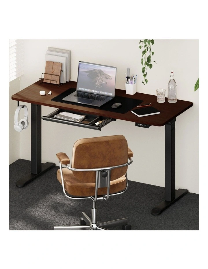 Oikiture 150cm Electric Standing Desk with Drawer Dual Motor Black Walnut image 4
