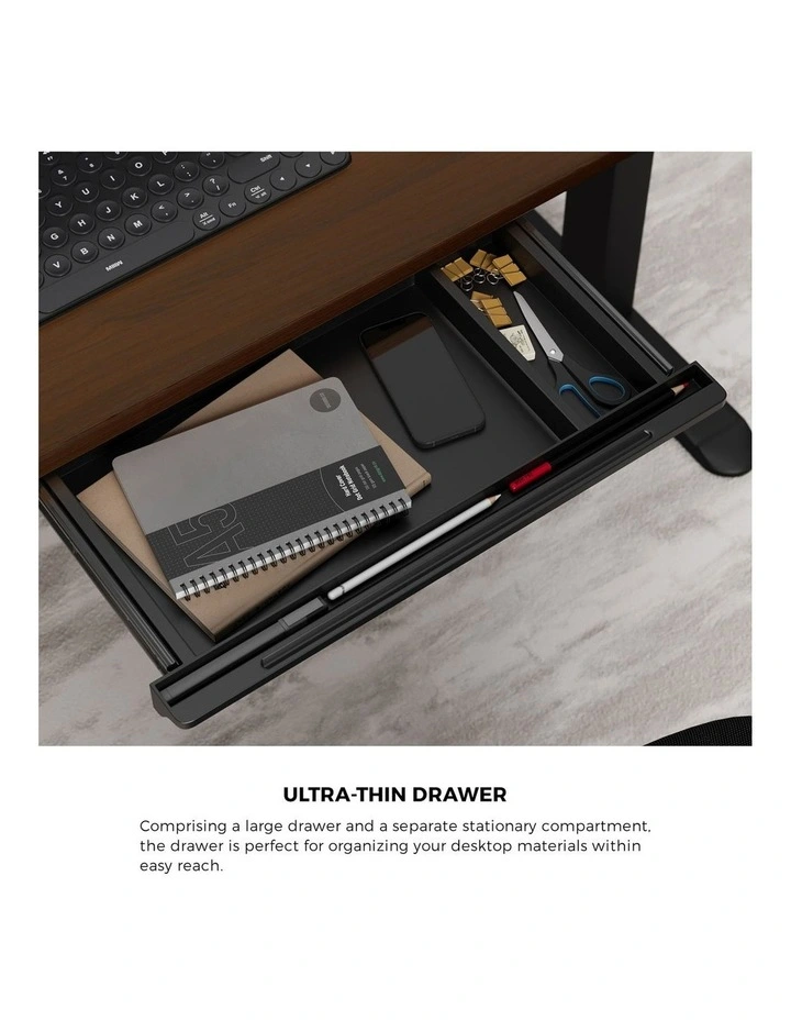 Oikiture 150cm Electric Standing Desk with Drawer Dual Motor Black Walnut image 5