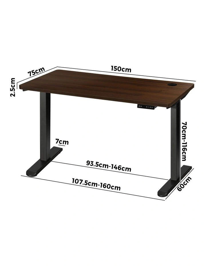 Oikiture Electric Standing Desk Dual Motor 150cm Walnut Tabletop image 3