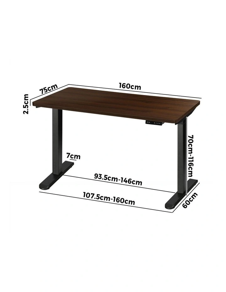 Oikiture Electric Standing Desk Dual Motor 160cm Walnut image 3