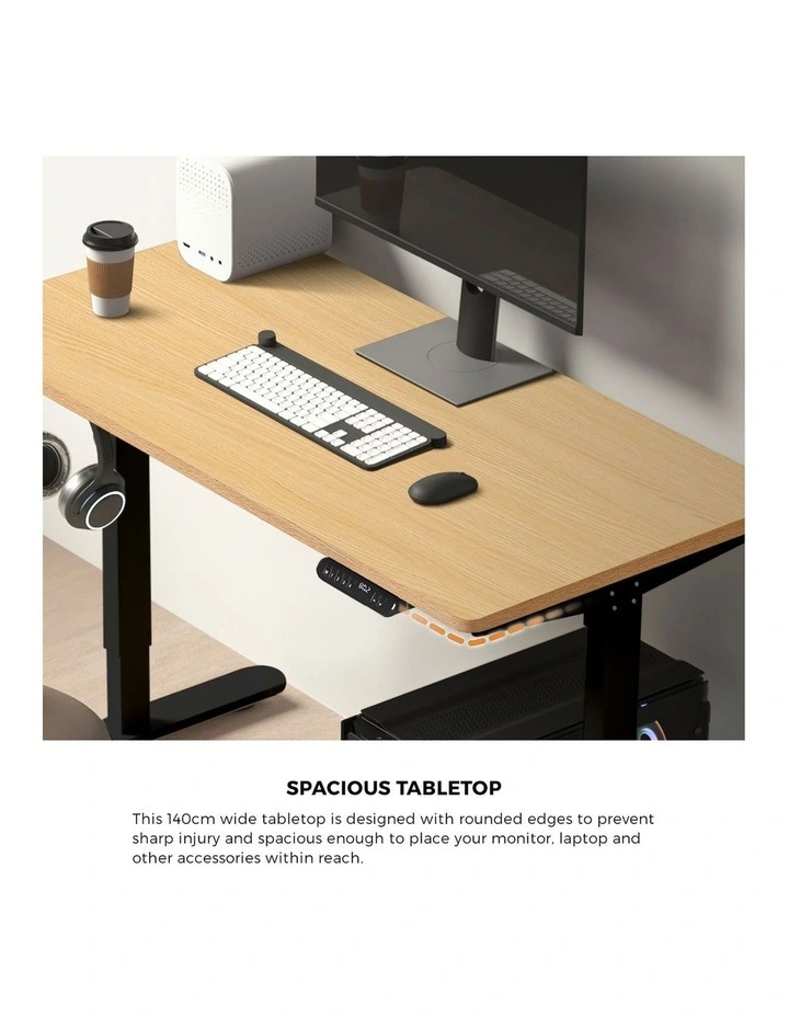 Oikiture Electric Standing Desk Single Motor 140CM OAK Tabletop image 6