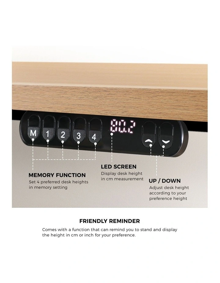 Oikiture Electric Standing Desk Single Motor 140CM OAK Tabletop image 7