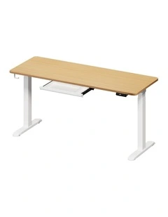 Oikiture 160cm Electric Standing Desk with Drawer Dual Motor White Oak