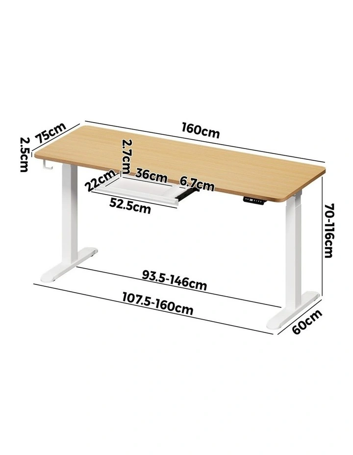 Oikiture 160cm Electric Standing Desk with Drawer Dual Motor White Oak image 3