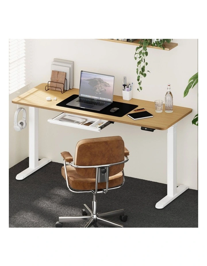 Oikiture 160cm Electric Standing Desk with Drawer Dual Motor White Oak image 4