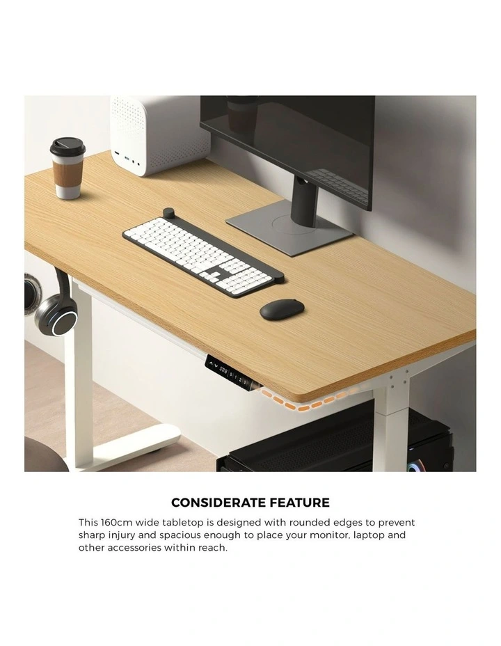 Oikiture 160cm Electric Standing Desk with Drawer Dual Motor White Oak image 6