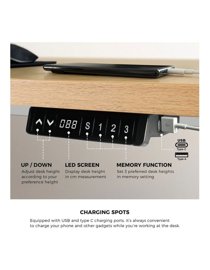 Oikiture 160cm Electric Standing Desk with Drawer Dual Motor White Oak image 7